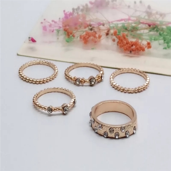 5pcs Rose Gold Crystal Women’s Statement Ring - Picture 4 of 5